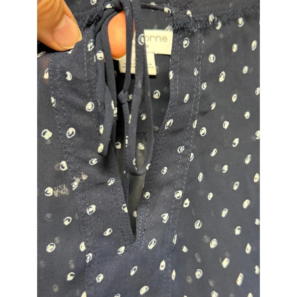 Liz Claiborne Woman Navy Blue Dotted Sheer‎ Short Sleeve Split Neck Blouse 1X